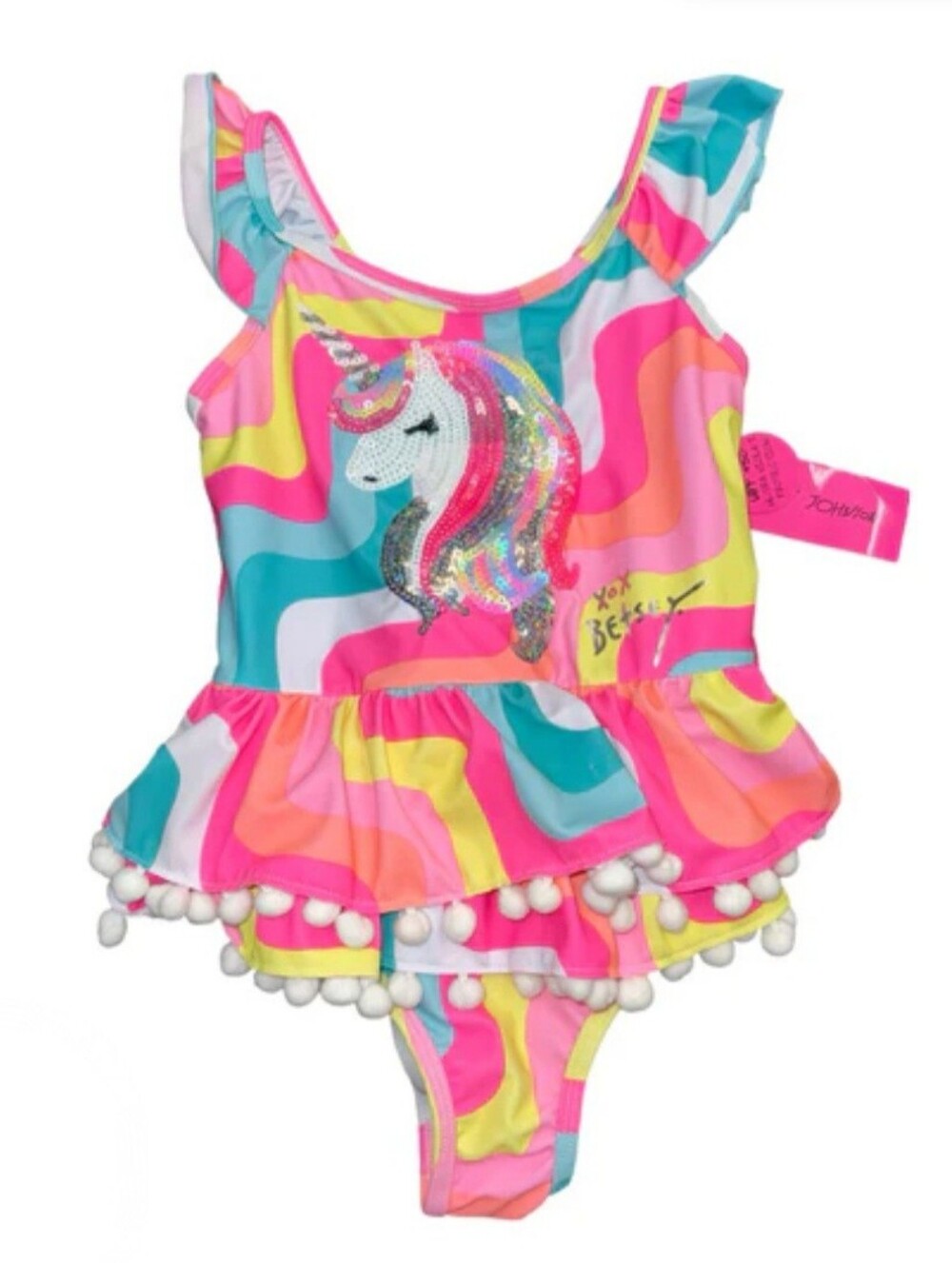 BETSEY JOHNSON Girls Unicorn Sequin Ruffle One-Piece Swimsuit - Multicolor